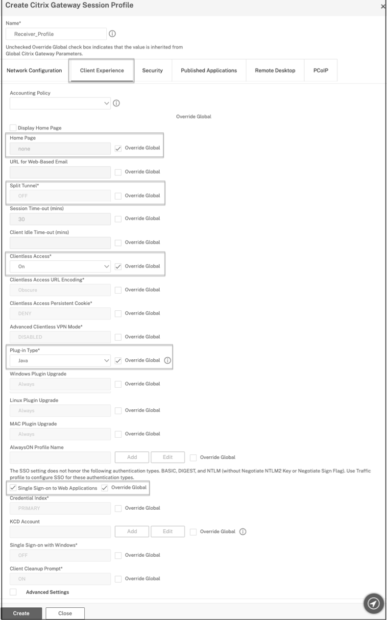 Client experience tab settings