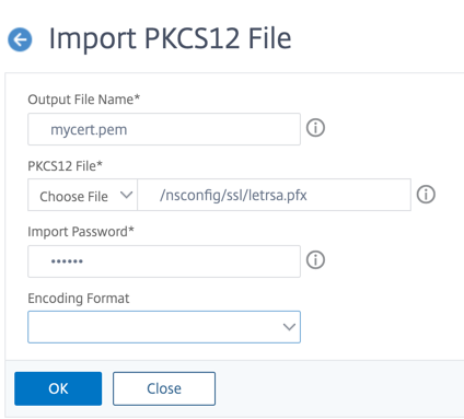 Certificate import details 