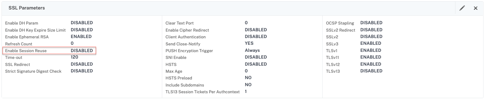 SSL parameters page