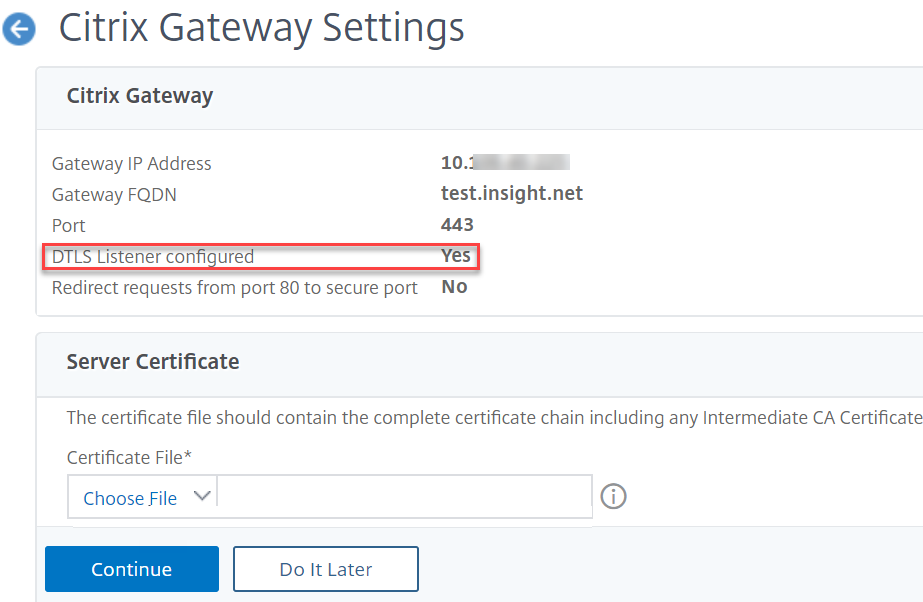 Select server certificate