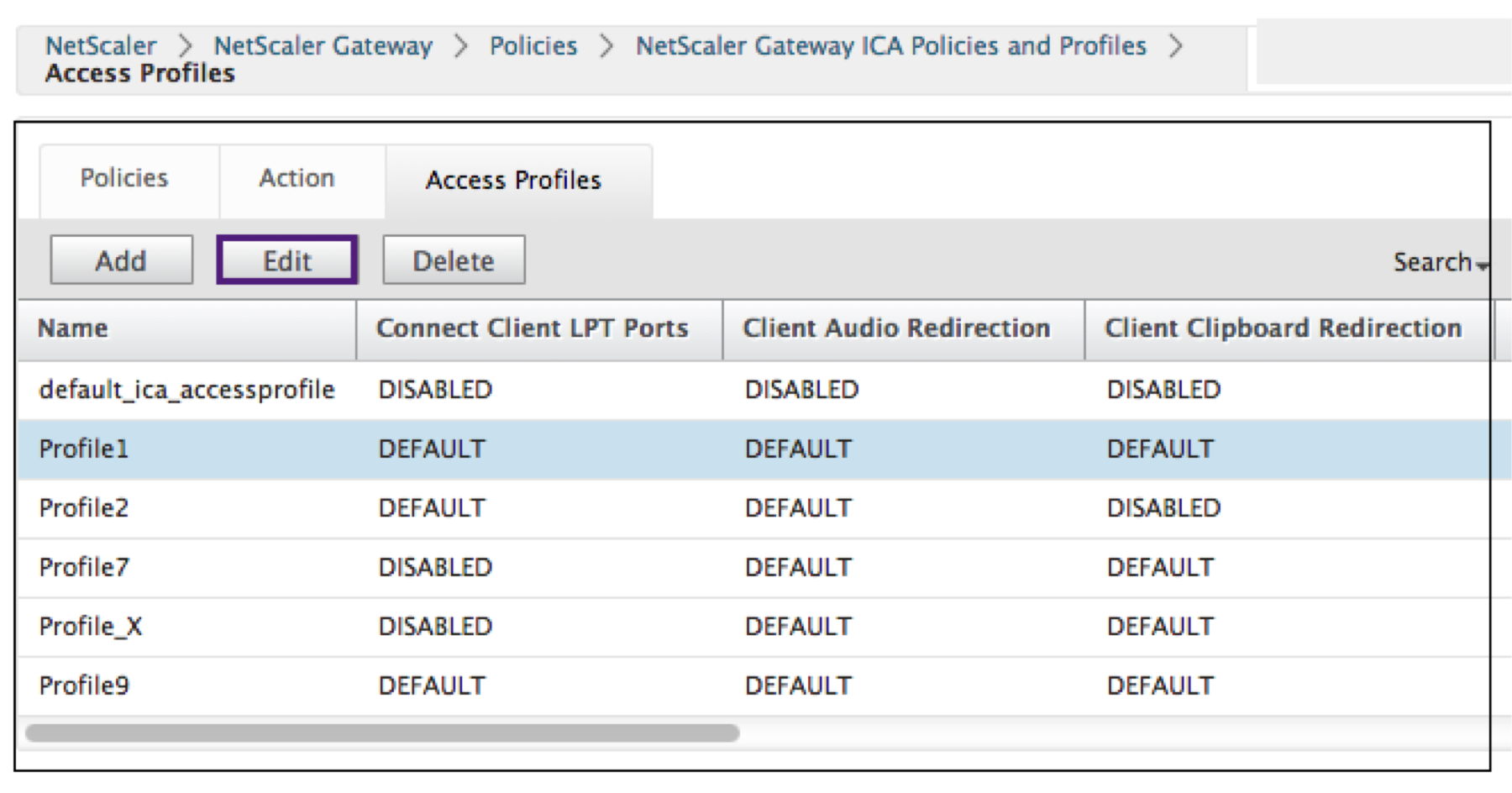 Edit access profile