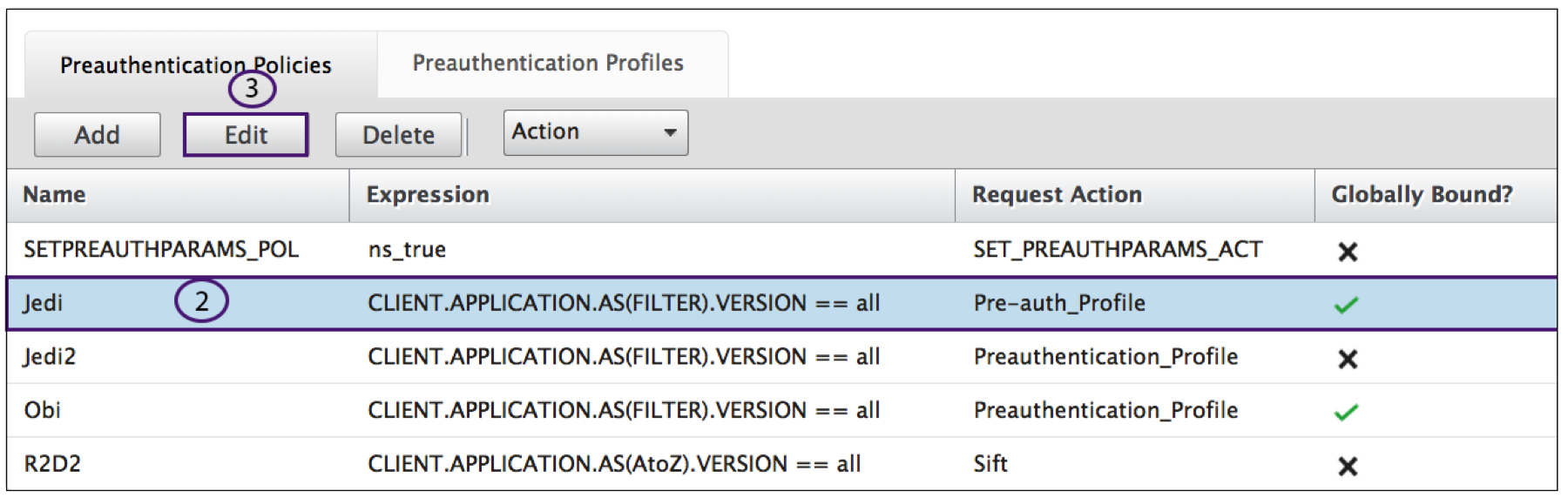 Preauthentication Policies tab