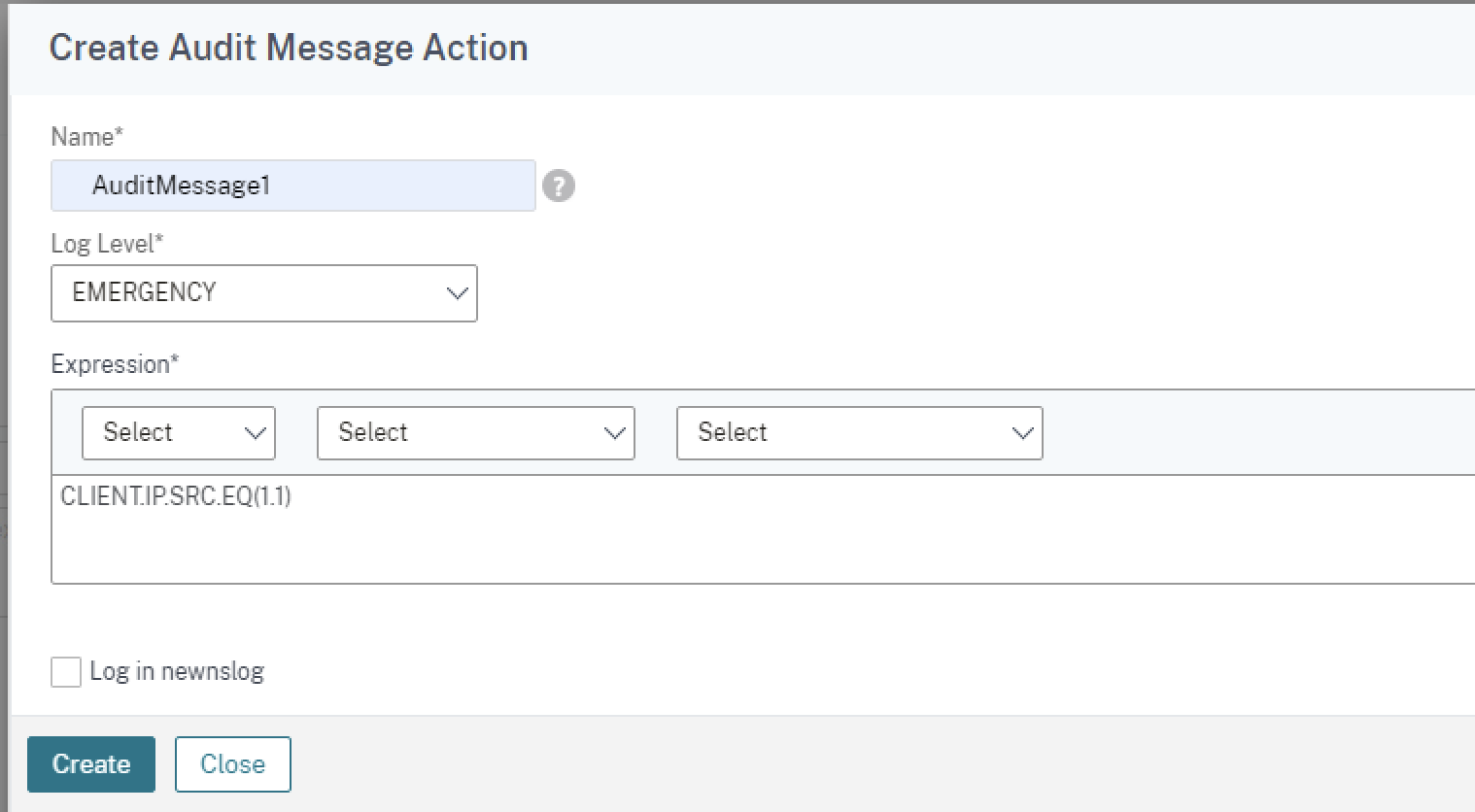 Create audit message action