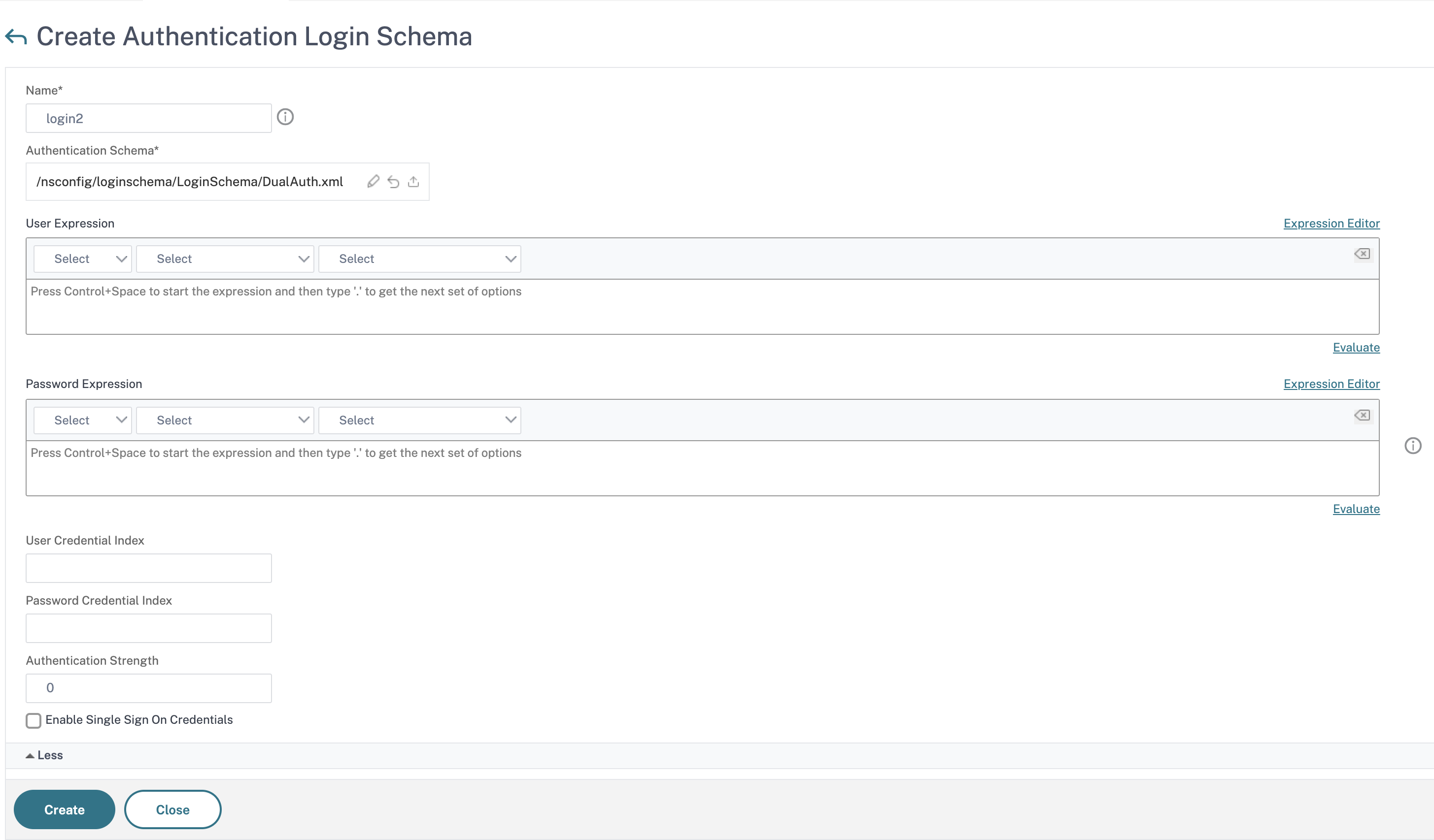 Create login schema