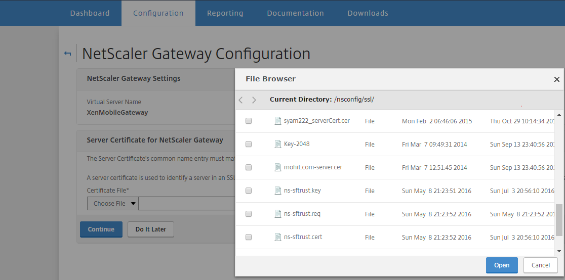 Server certificates on the appliance