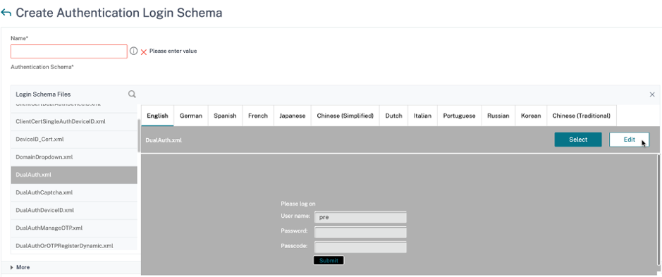 Edit authentication schema