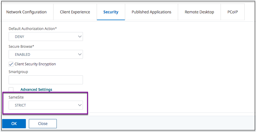 Select `SameSite` check box