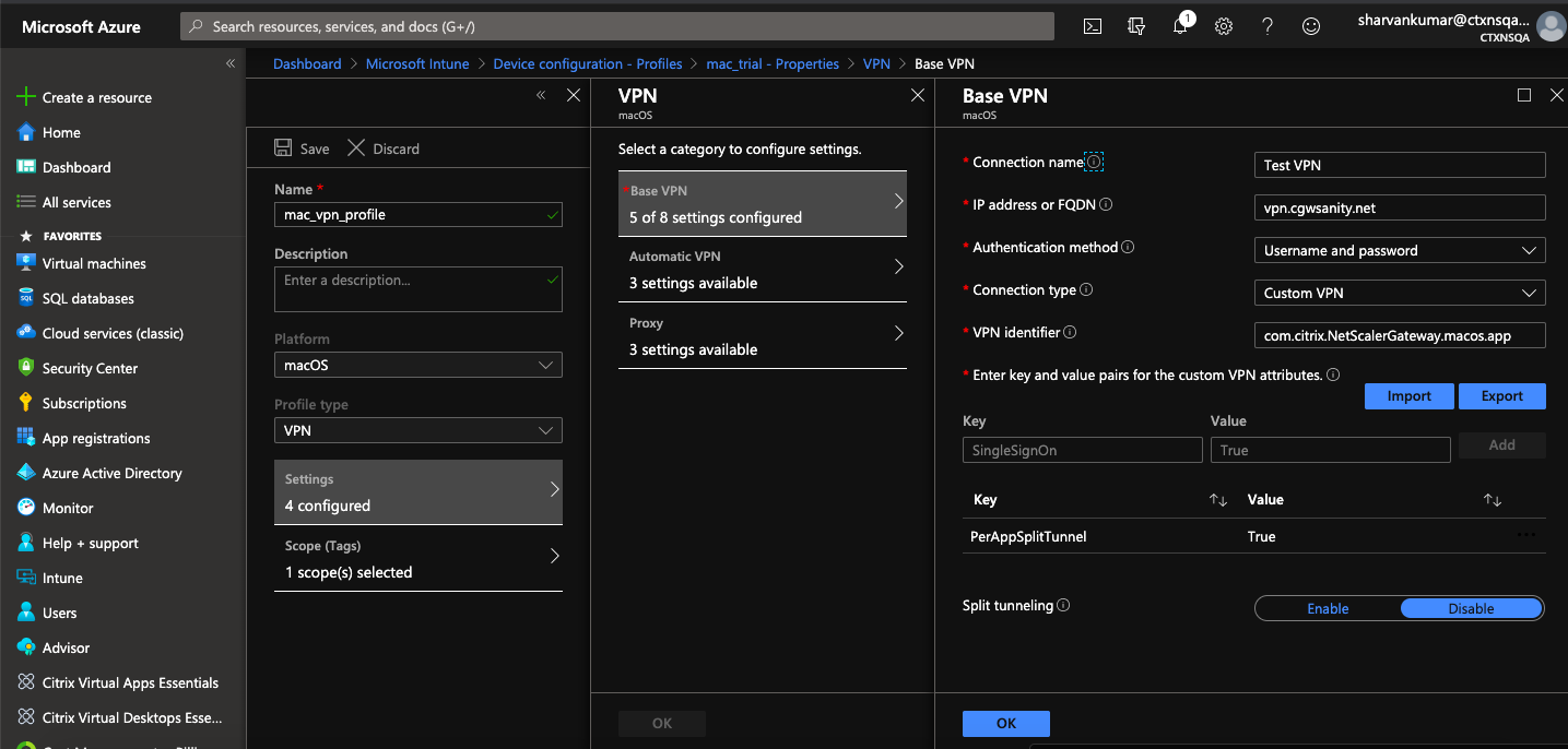 Split tunnel per app in Intune