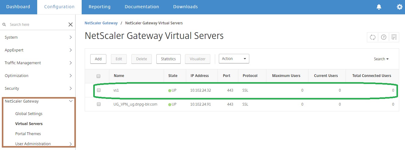 Virtual servers page