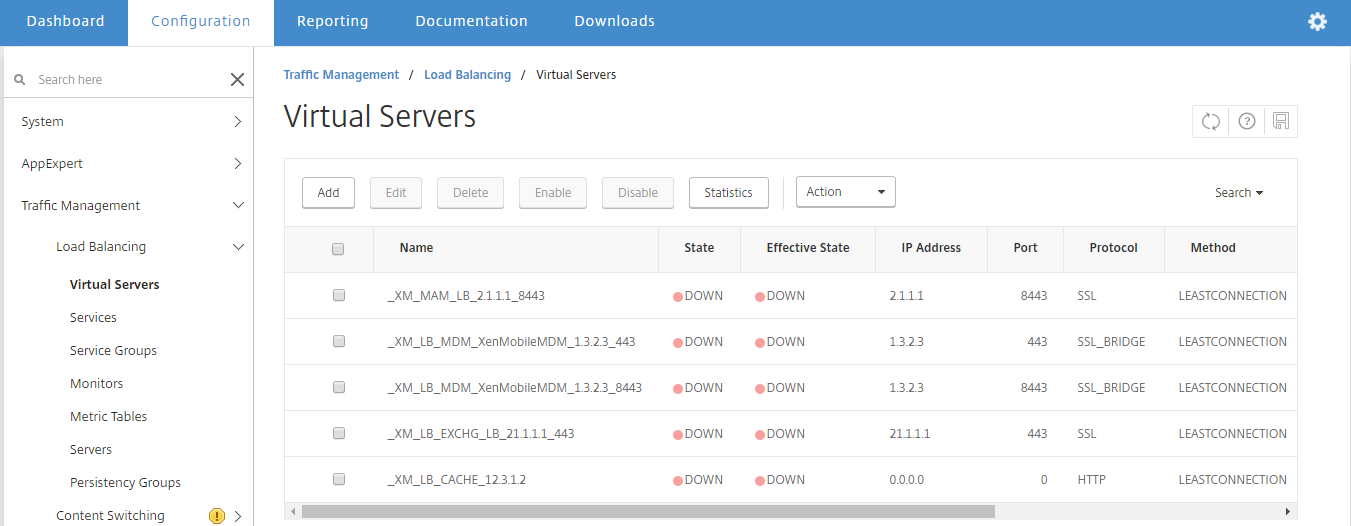 Virtual servers page