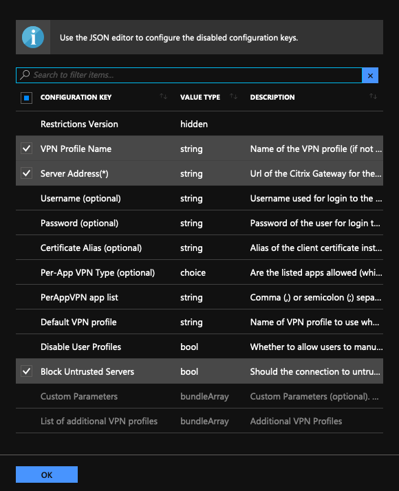 Default VPN profile option