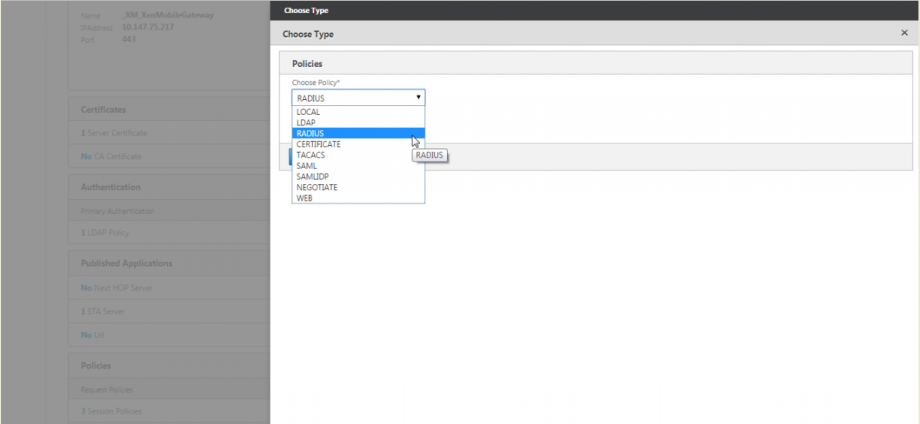 Select RADIUS policy